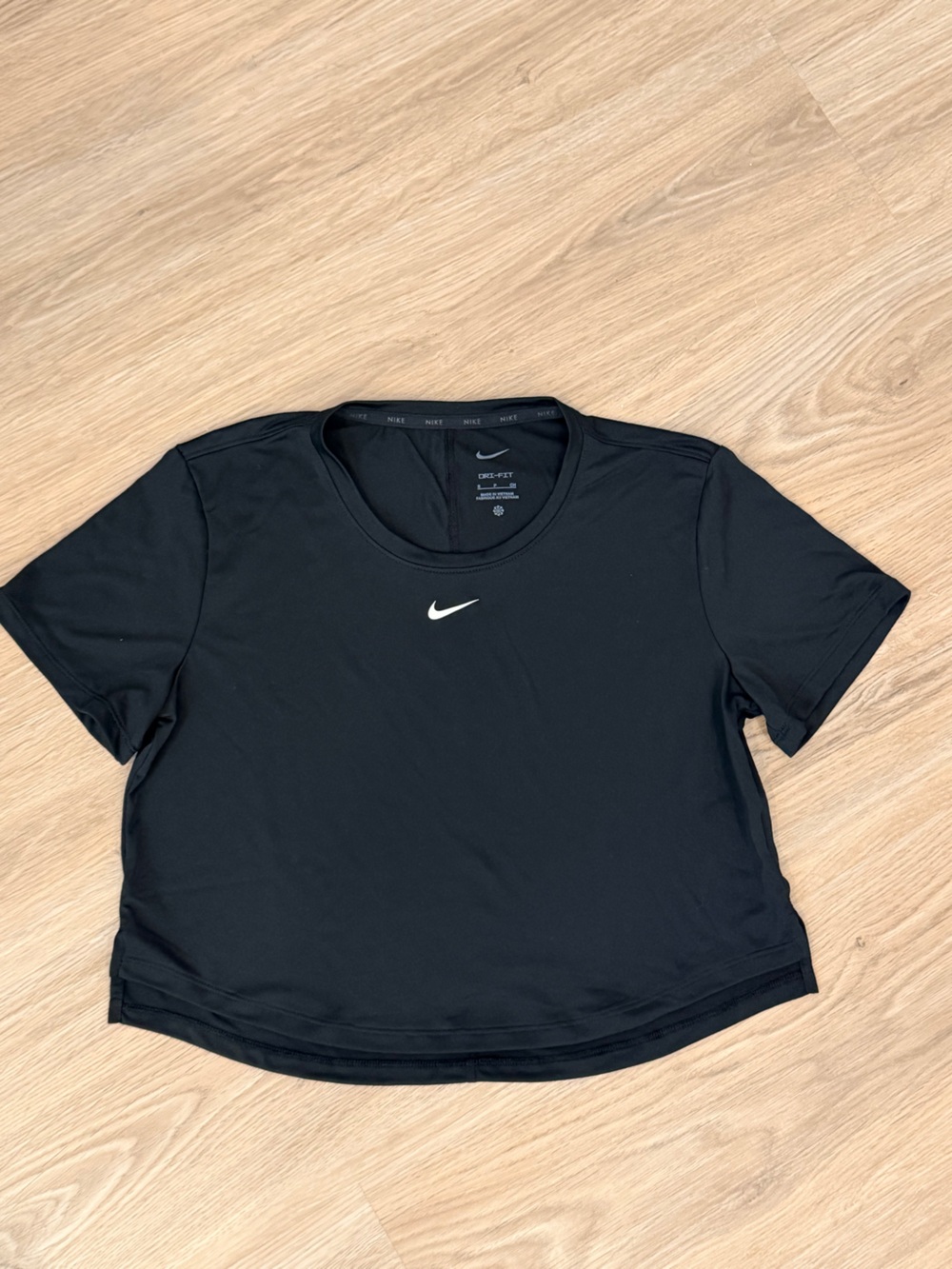 Nike Black Cropped Dri-FIT Tee with White Swoosh